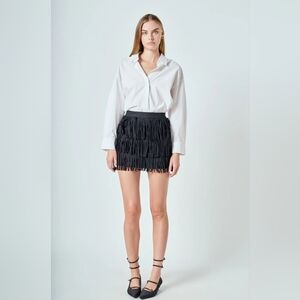 Mistress Rocks Fringe Bodycon Bandage Mini Skirt In Black Womens XS NWT